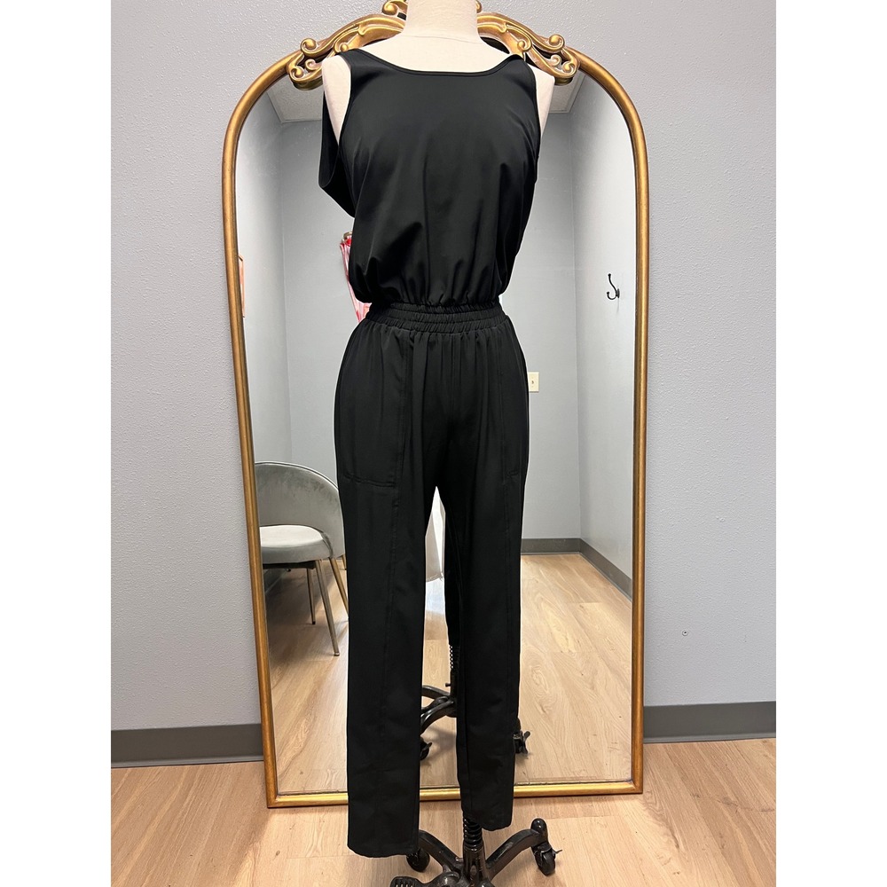 Athleta Jumpsuit Womens 0 Black Excellent Sleeveless Scoop Neck Pockets 596303